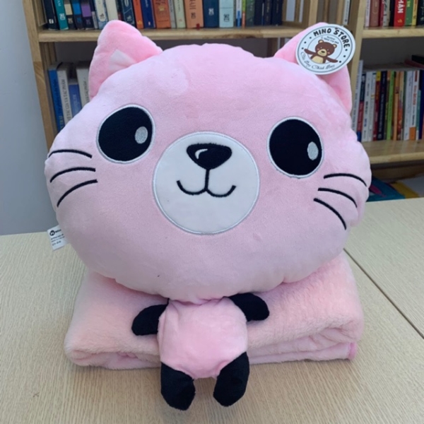 Chăn gối văn phòng Mino mèo hồng